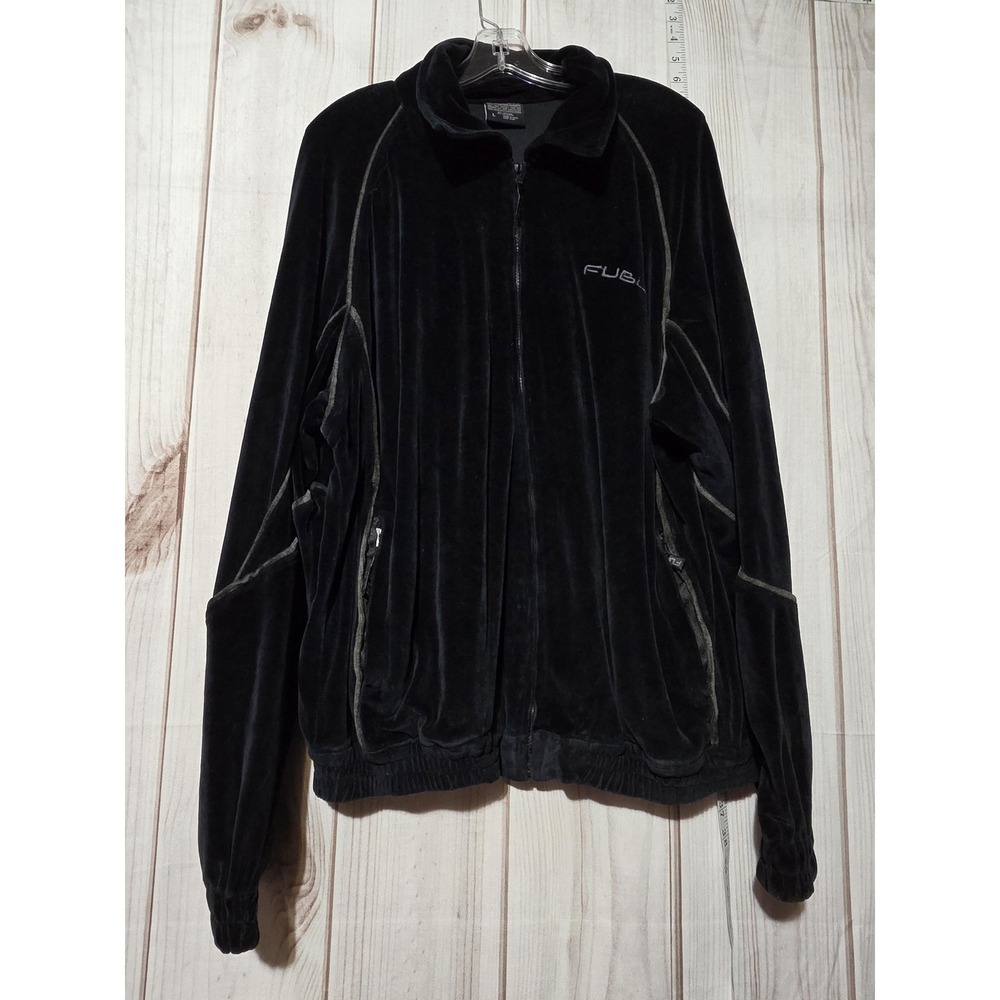 Fubu Jacket Mens Large Black Velour Full Zip Track‎ Top 90s Hip Hop Streetwear